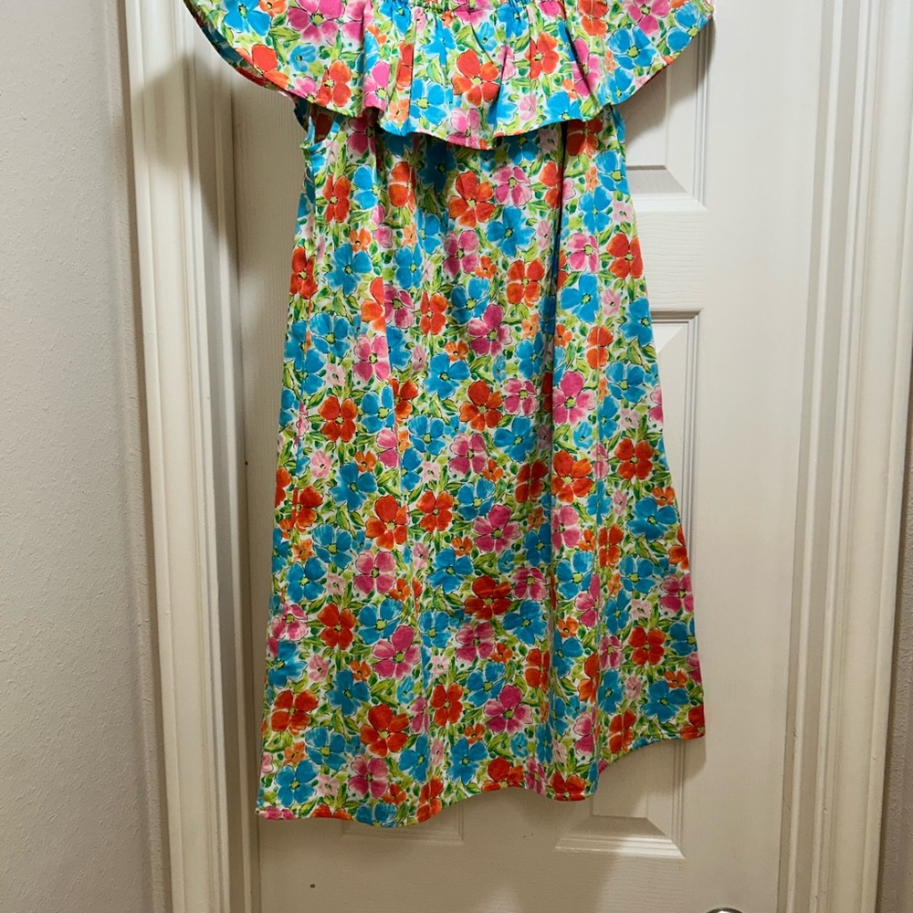 Lands' End Floral Kids Dress - Blue, Pink, Orange - Picture 2 of 4